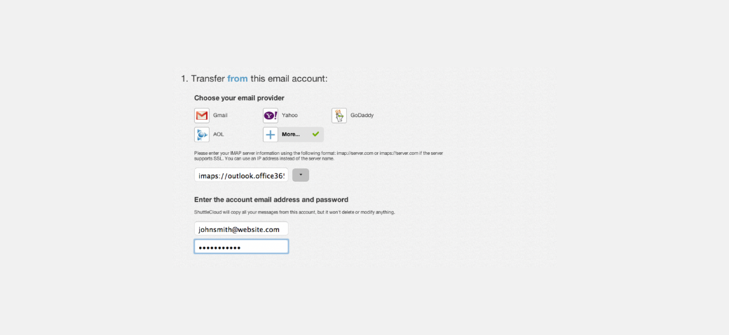 screenshot of a transfer account feature